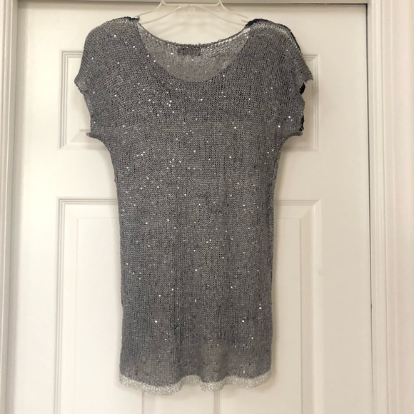 Lara Fabio Designer Scoop Neck Metallic Crochet Knit Sparkly Sweater Blouse - Picture 5 of 16